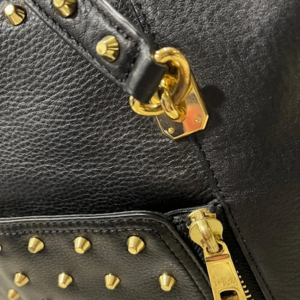 Vintage Ralph Lauren Black Pebbled Leather Gold Studded Stachel Bag - Picture 6 of 16